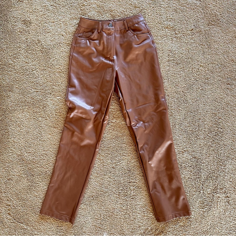 Women's Brown Faux Leather Cropped Pants